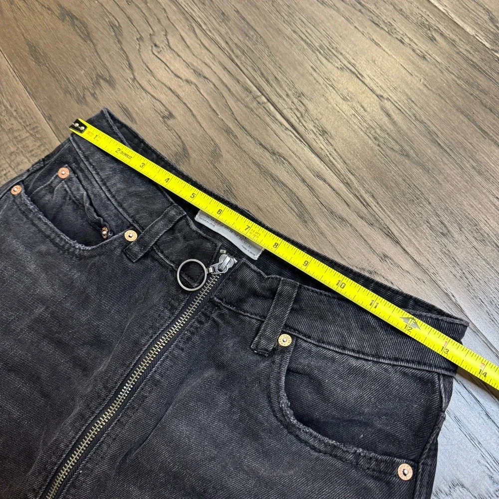 We the Free People Black‎ Denim Skirt Size 25 Womens Denim Zip Front Distressed